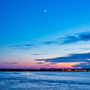 Moon Over the Bay at Blue Hour Scenic Fine Art Print Wall Art