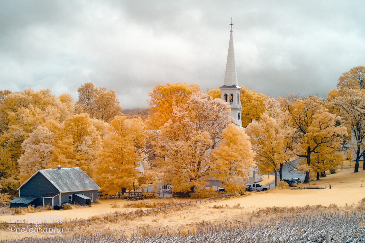 New England Village Autumn in Infrared Scenic Fine Art Print Wall Art
