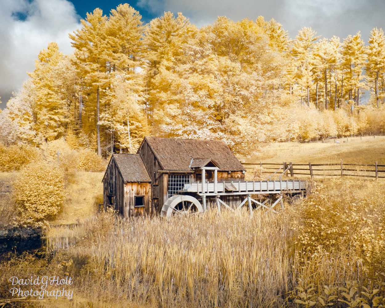 New England Grist Mill and Trees in Infrared Scenic Fine Art Print Wall Art