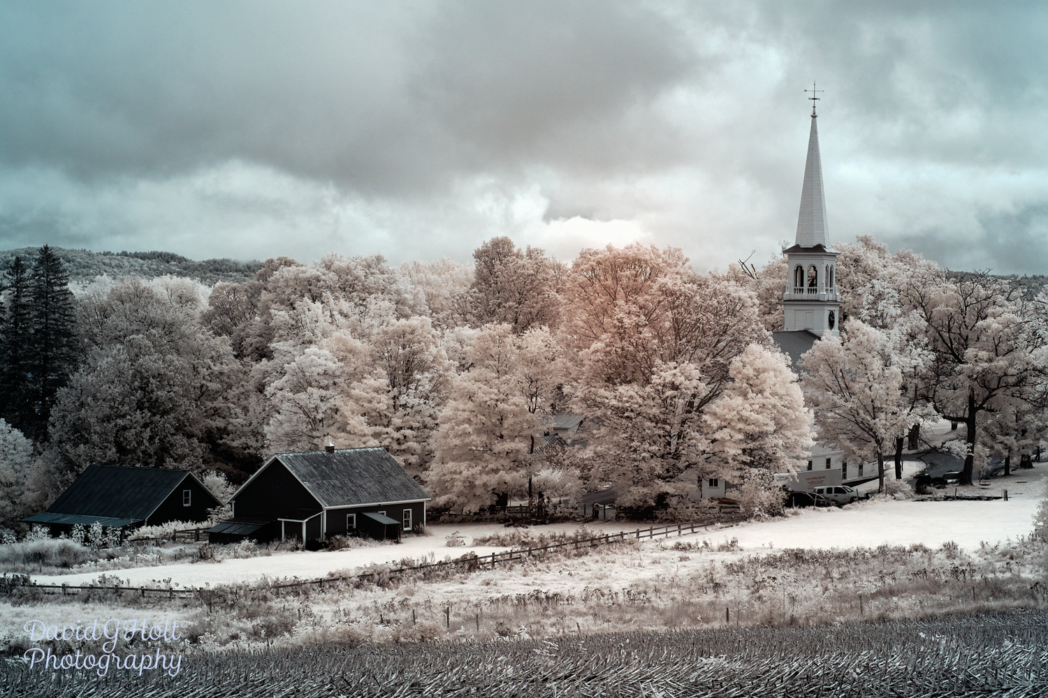 New England Village on a Cloudy Day in Infrared Scenic Fine Art Print Wall Art