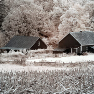 Corn Stubble and Barns in Infrared Scenic Fine Art Print Wall Art