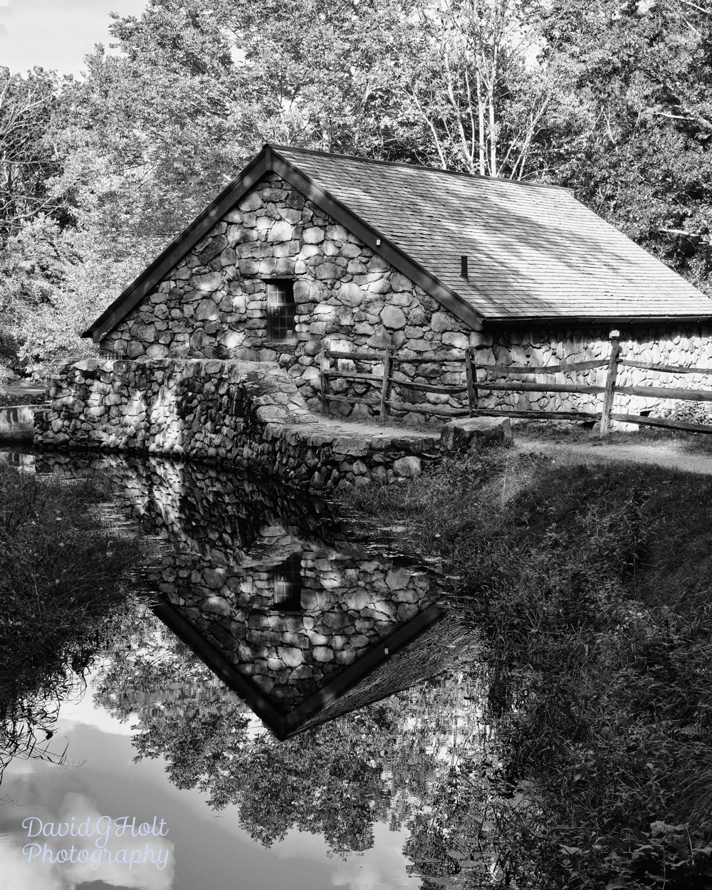 New England Grist Mill Reflection Scenic Fine Art Print Wall Art