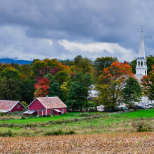 New England Village on a Cloudy Autumn Day Scenic Fine Art Print Wall Art
