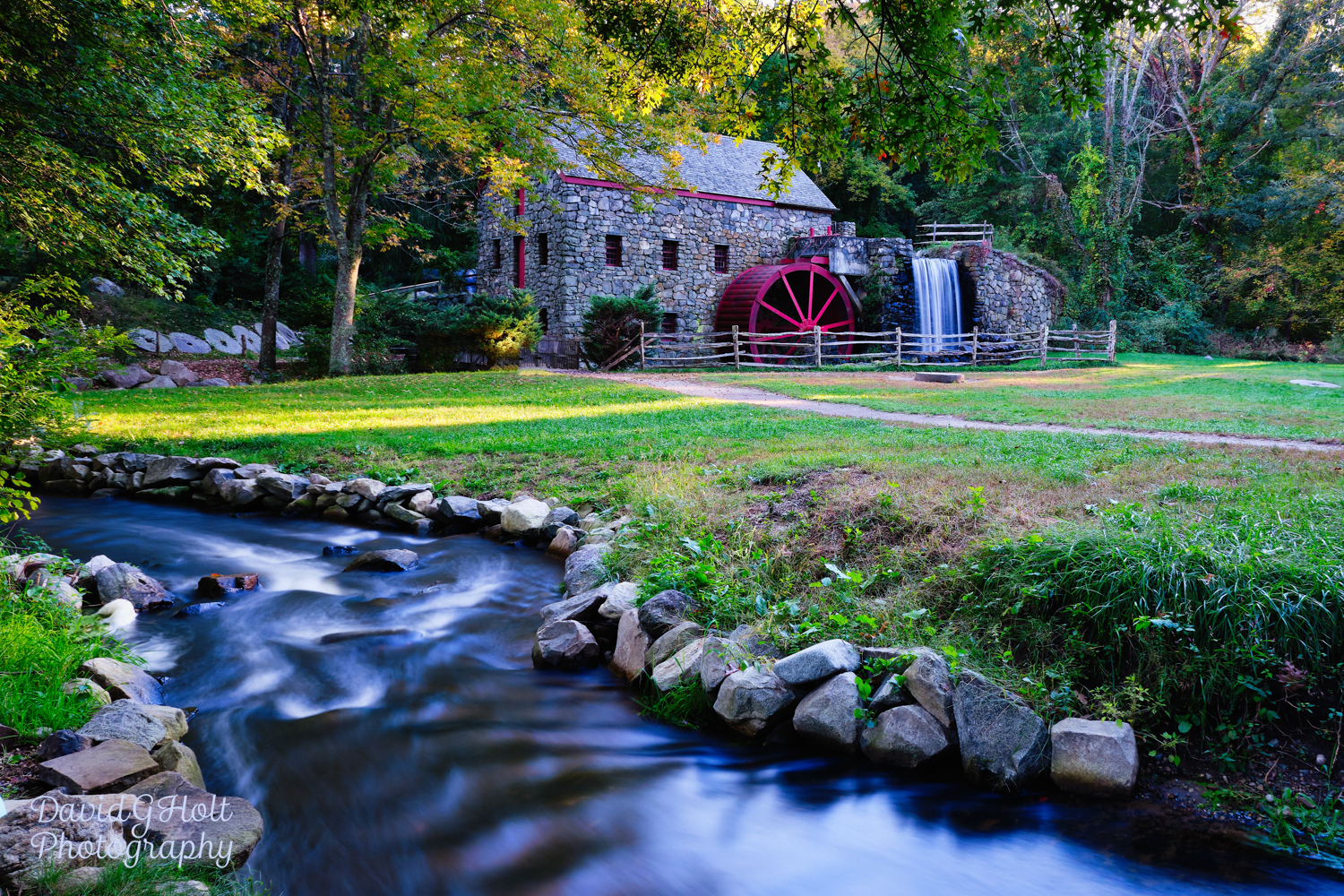 New England Grist Mill and Stream in the Autumn Scenic Fine Art Print Wall Art